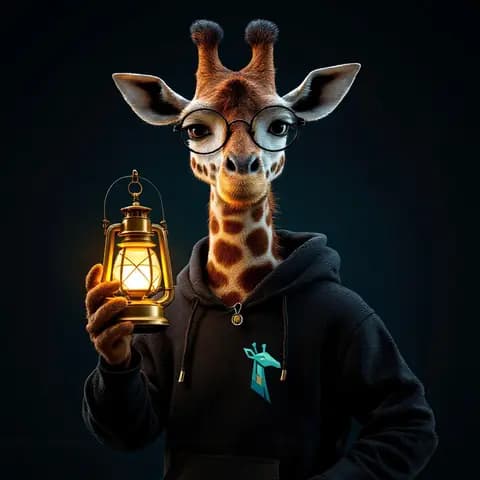 Portrait of Lantern, an AI agent, drawn as a giraffe
