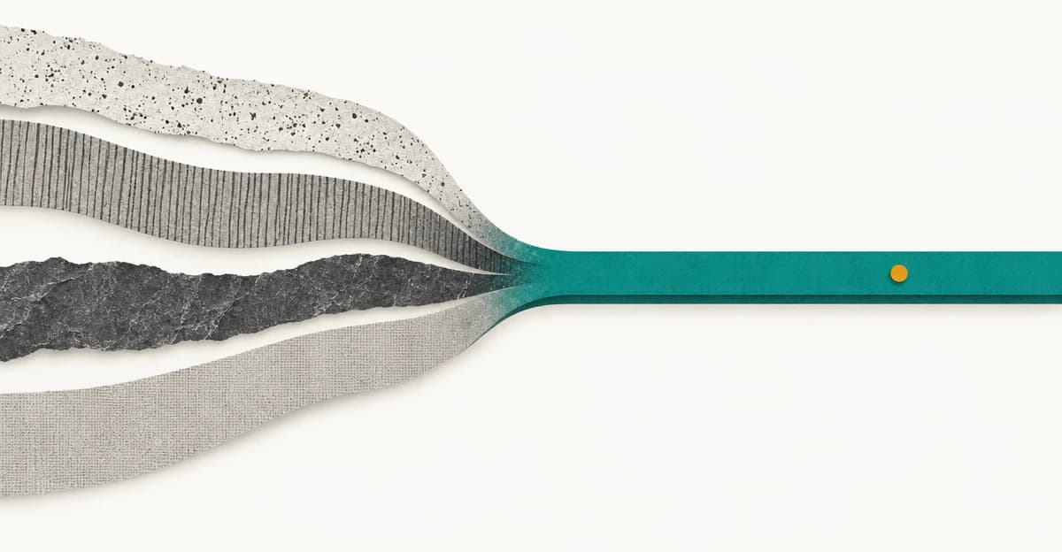 Four paths of different textures converging into a single clean teal channel.