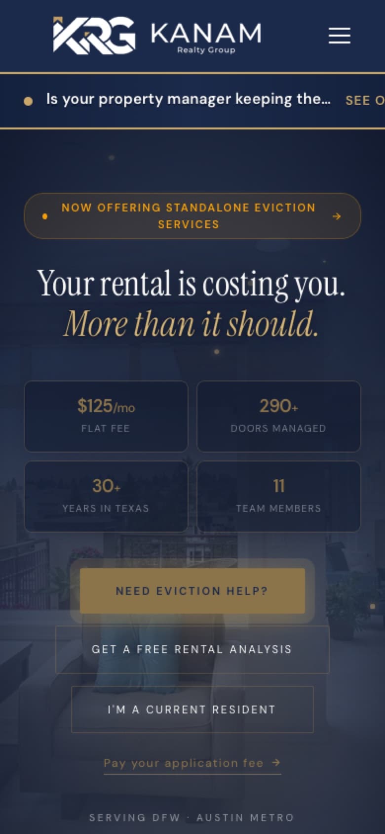 Kanam Realty Group site on mobile