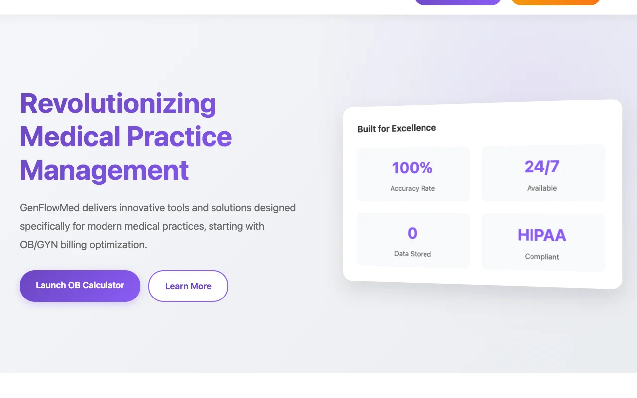 GenFlowMed OB Calculator screenshot showing the main interface